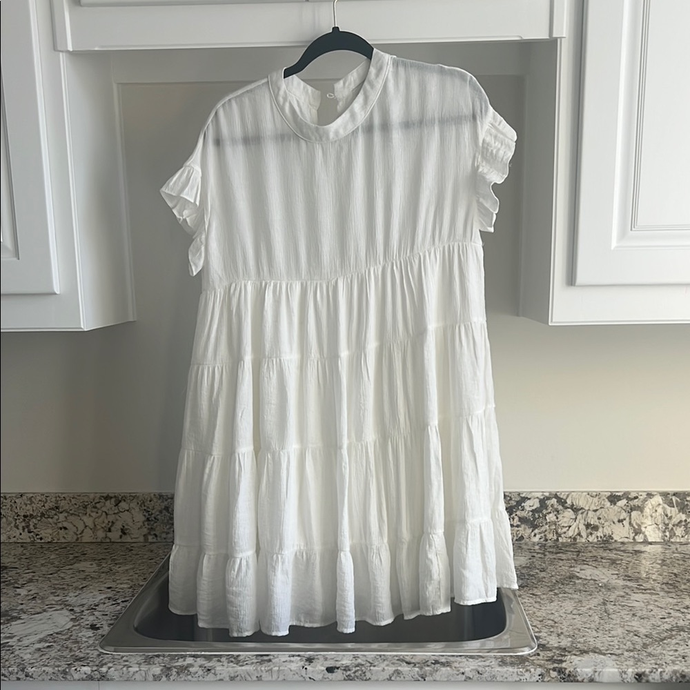 White Tiered Short Sleeve Dress
